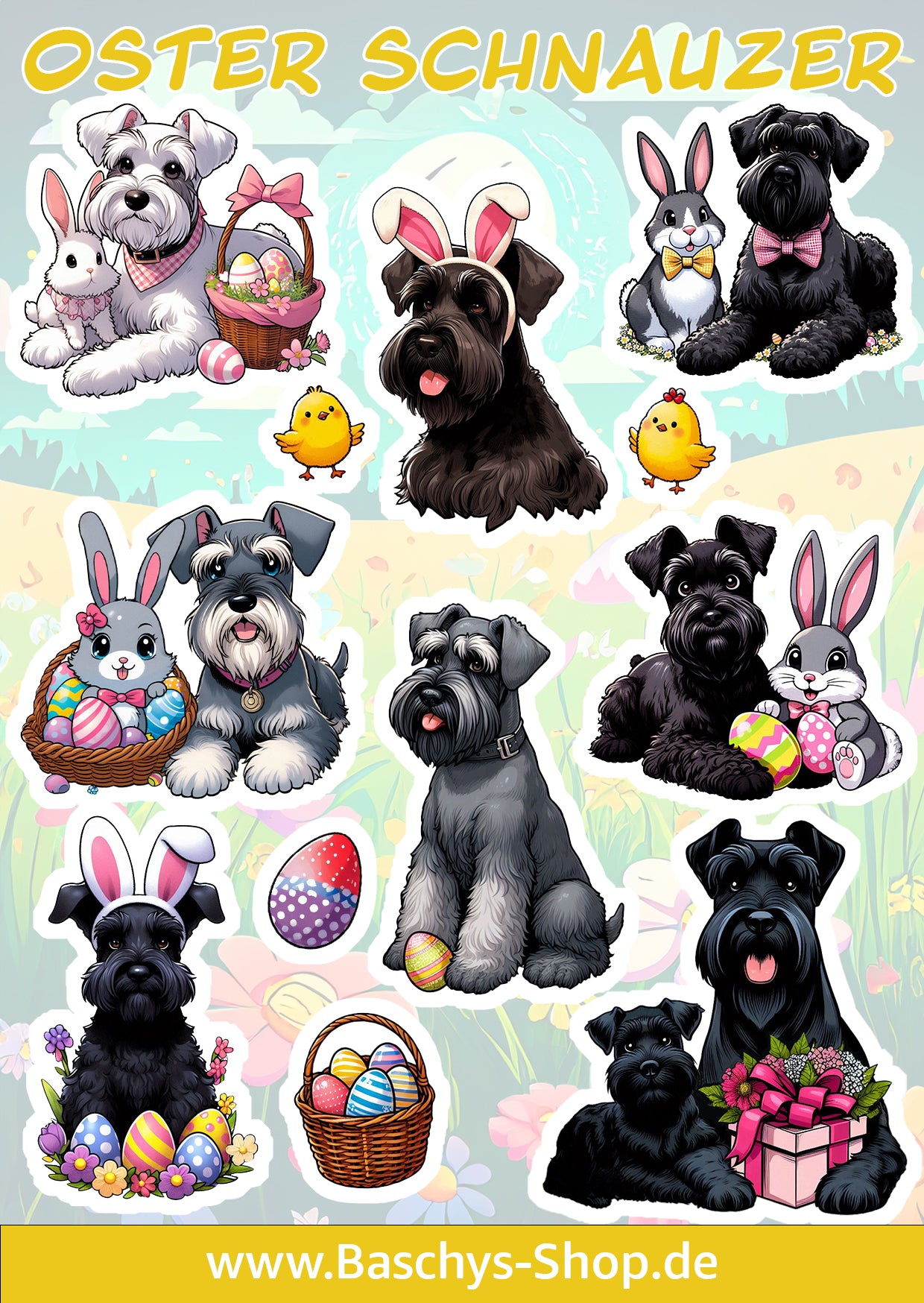 Aufkleber-Bogen Sticker Sheets Ostern - Schnauzer