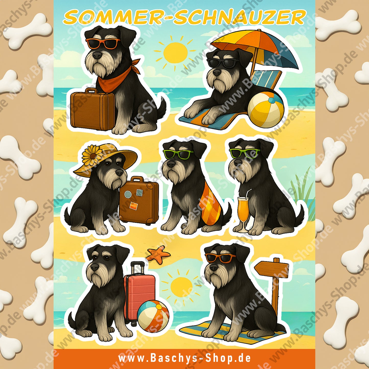 Aufkleber-Bogen Sticker Sheets Sommer Urlaub mit Schnauzern