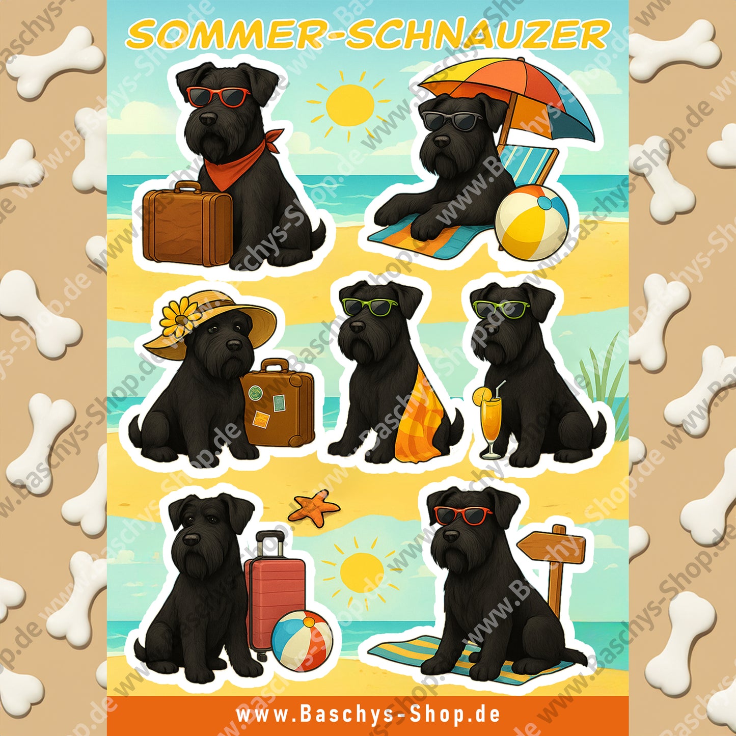Aufkleber-Bogen Sticker Sheets Sommer Urlaub mit Schnauzern