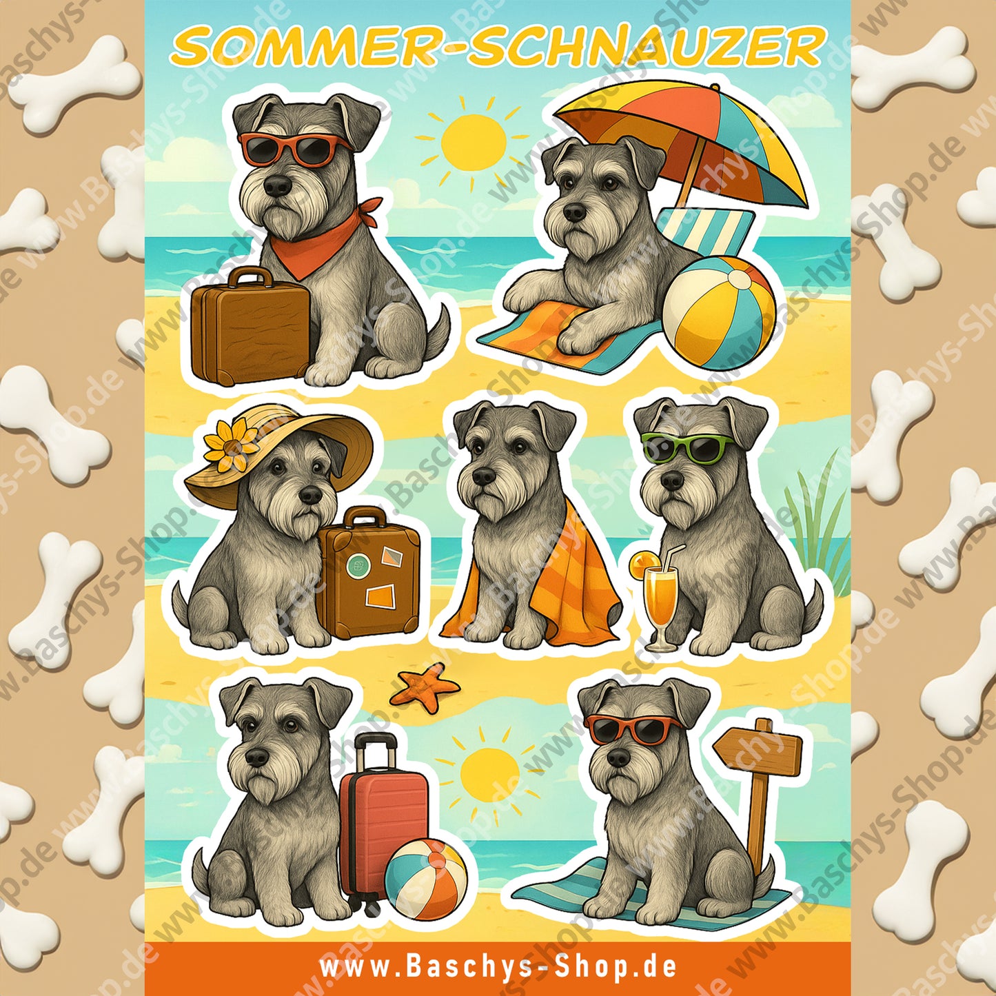 Aufkleber-Bogen Sticker Sheets Sommer Urlaub mit Schnauzern