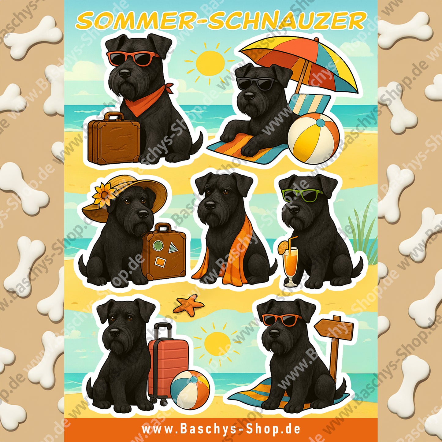 Aufkleber-Bogen Sticker Sheets Sommer Urlaub mit Schnauzern