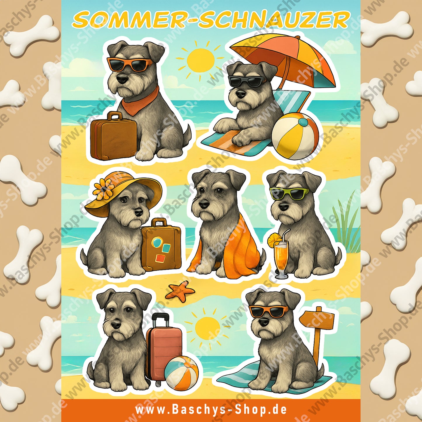Aufkleber-Bogen Sticker Sheets Sommer Urlaub mit Schnauzern