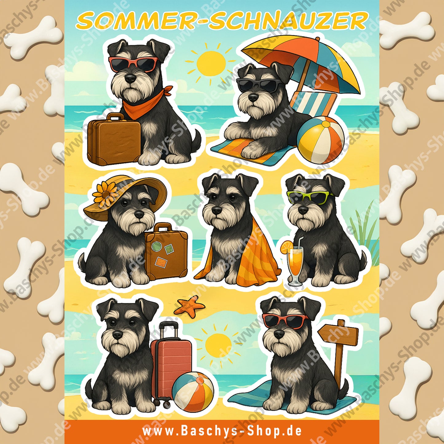Aufkleber-Bogen Sticker Sheets Sommer Urlaub mit Schnauzern