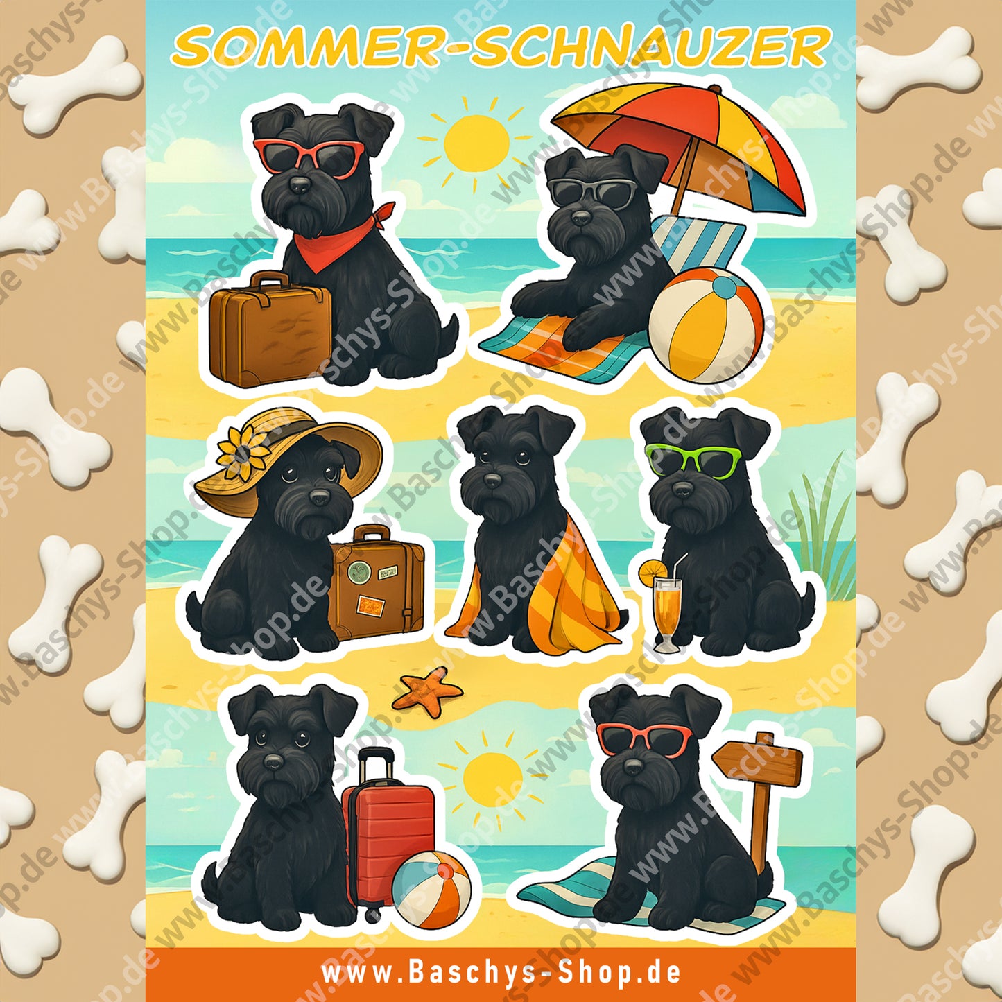 Aufkleber-Bogen Sticker Sheets Sommer Urlaub mit Schnauzern
