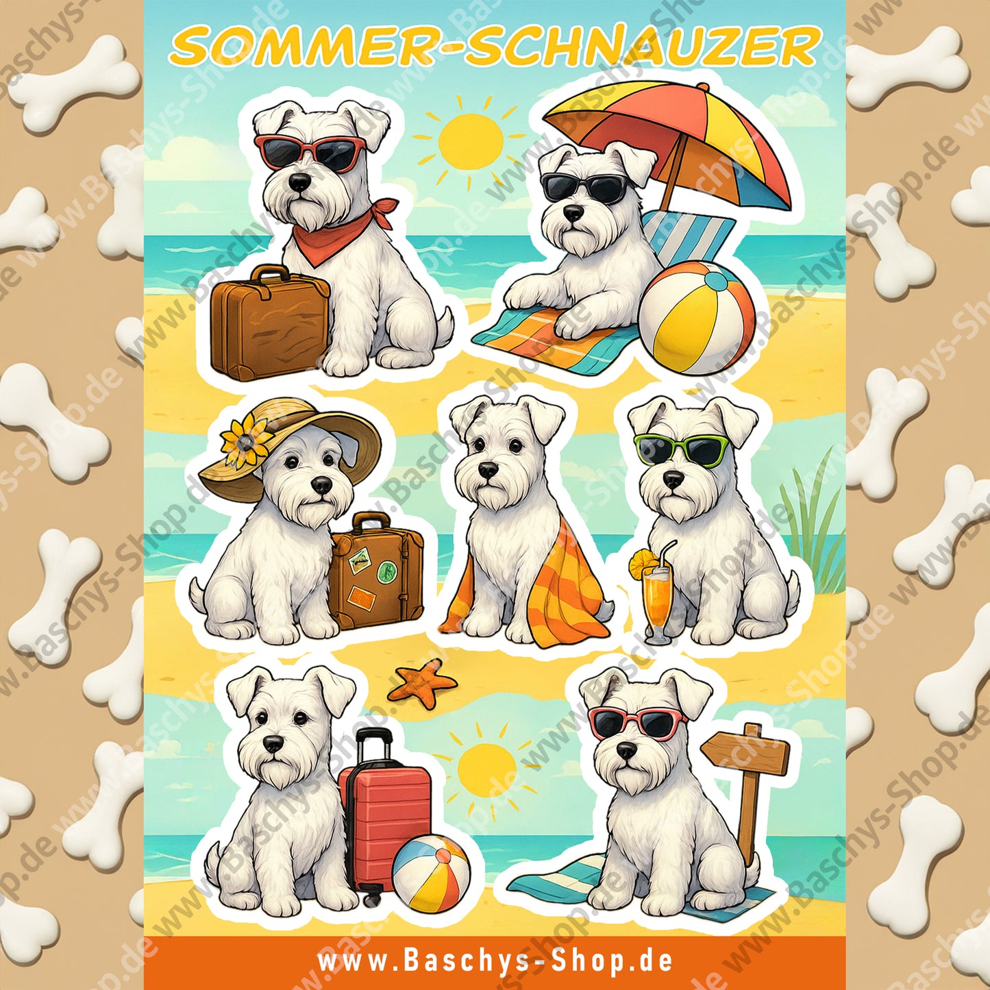 Aufkleber-Bogen Sticker Sheets Sommer Urlaub mit Schnauzern